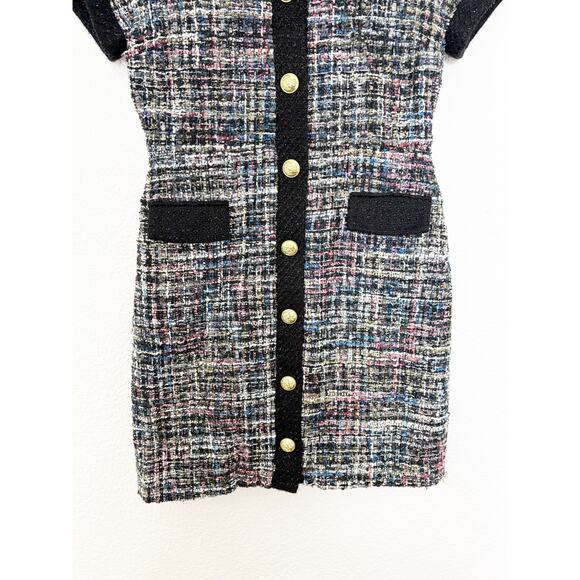 ALEXIA ADMOR Jenni Collar Button Down Tweed Shirt Mini Dress Size Medium Preppy - Picture 9 of 12